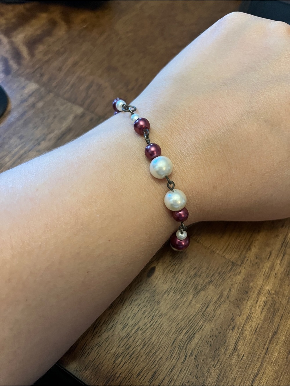 Pearl and Burgundy Bead Bracelet